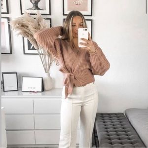 Zara Belted Wrap Sweater Cardigan Bloggers Fave Chalk Pink NWT